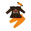 Fall Outfits For Girls Boys Cotton Polka Dot Autumn Turkey Thanksgiving Hooded Long Sleeve Pants Headbands Set Clothes Baby Girls Clothing Coffee 6 Months-12 Months