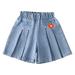 mveomtd Girls Flower Decoration Ruffle Hem Denim Pleated Flared Shorts Casual Flowy Skirted Shorts Girls Shorts Size 6 4t Girls Denim Shorts