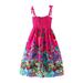 Fimkaul Girls Dresses Floral Bohemian Flowers Sleeveless Beach Straps Princess Clothes Dress Baby Clothes Hot Pink