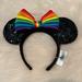 Disney Accessories | Disney Rainbow Bow Minnie/Mickey Ear Headband Women One Size Sequin Adult | Color: Black/Red | Size: Os
