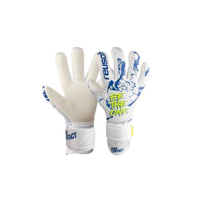 Torwarthandschuhe REUSCH "Pure Contact Silver Junior" Gr. 4,5, weiß (weiß, blau) Kinder Handschuhe Fussballhandschuhe