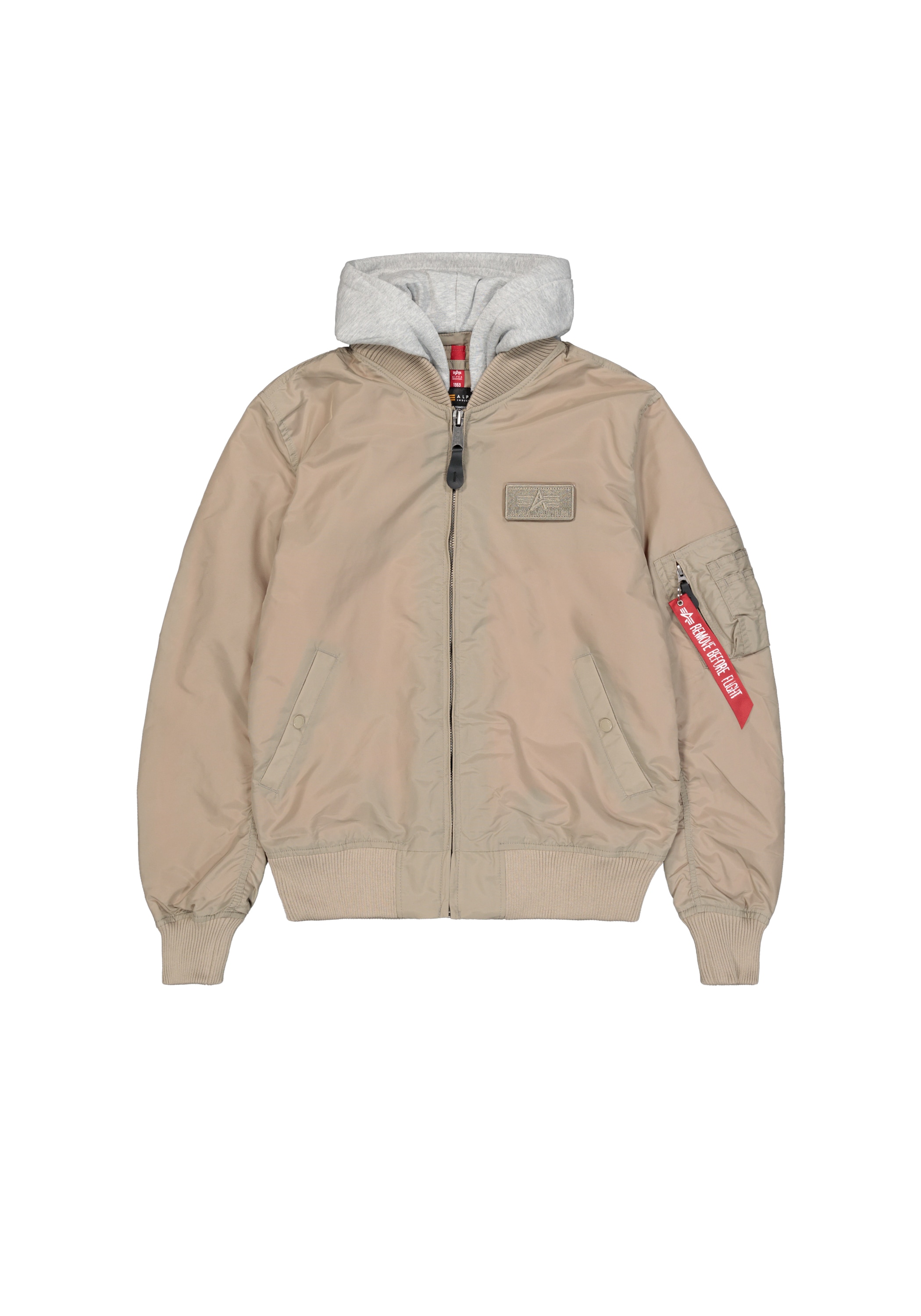 Bomberjacke ALPHA INDUSTRIES "MA-1 TT Hood Light", Herren, Gr. 3XL, beige (vintage sand), Obermaterial: 100% Nylon, Futter: 100% Nylon, Kapuze: 75% Baumwolle, 25% Polyester, Jacken Bomberjacke