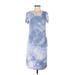 Pink Rose Casual Dress - Sheath Scoop Neck Short sleeves: Blue Print Dresses - Women's Size Medium