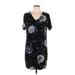 Christian Siriano New York Casual Dress - Shift V Neck Short sleeves: Black Floral Dresses - Women's Size Large