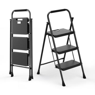 Costway Portable Folding 3 Step Ladder with Wide Anti-Slip Pedal and Convenient Handle-Black