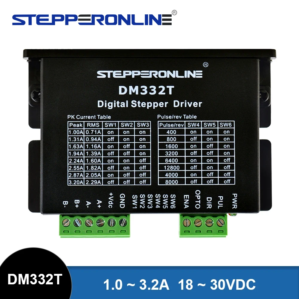 STEPPERONLINE Driver motore passo-passo digitale 1.0-3.2A 10-30VDC Controller motore passo-passo per Nema 17, 23 Motore passo-passo DM332T
