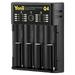 NUOLUX 4 Slots Battery Charger USB Interface 18650 Multi-function Li-ion Ni-MH Battery Charger for AA/AAA/18650/2665 Battery Charger Intelligent Independent Charging Device (Black)