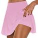 Homenesgenics Short for Women Mid Rise Plus Size Clearance Womens Short Summer Pleated Tennis Skirts Athletic Stretchy Short Yoga 2 Piece Trouser Skirt Shorts/(Pink XL)