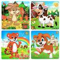 Wooden Jigsaw-Puzzles Set For Kids Age 3-5 Year Old 20 Piece Animals Colorful Wooden Puzzles For Toddler Children Learning Educational Puzzles Toys (4 Puzzles)