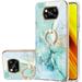 Phone Case for Xiaomi Poco X3 NFC IMD Marble Pattern Shiny Ring Kickstand Case for Girls with Camera Lens and Screen Protect Cover for Xiaomi Poco X3 NFC ZHDD Green