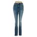 J.Crew Jeans - Mid/Reg Rise Skinny Leg Denim: Blue Bottoms - Women's Size 27 - Distressed Wash