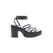 Zara Heels: Strappy Chunky Heel Casual Black Print Shoes - Women's Size 40 - Open Toe