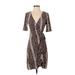 BCBGMAXAZRIA Casual Dress - Wrap V Neck 3/4 sleeves: Brown Snake Print Dresses - Women's Size X-Small