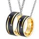 Gualiy Tungsten Steel Necklace Pendant, His and Hers Necklaces for Couples Gold Plated Black Brushed Ring with Zirconia Necklaces Women R 1/2 + Men X 1/2