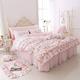 LELVA Romantic Roses Print Duvet Cover Set with Bed Skirt Pink Lace Ruffle Floral Shabby Chic Bedding Sets Full 4 Piece