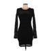 Forever 21 Cocktail Dress - Mini Crew Neck Long sleeves: Black Print Dresses - New - Women's Size Large