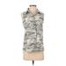 Velvet Heart Sleeveless Button Down Shirt: Gray Camo Tops - Women's Size X-Small