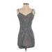 Lovely Day Cocktail Dress - Bodycon Plunge Sleeveless: Silver Leopard Print Dresses - Women's Size Small