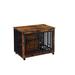 Tucker Murphy Pet™ Furniture Style Dog Crate Side Table w/ Feeding Bowl, Wheels, Three Doors, Flip-Up Top Opening Wood in Brown | Wayfair
