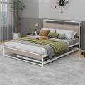 Latitude Run® Queen Size Metal Platform Bed Frame w/ Trundle, USB Ports & Slat Support Metal in White | 39 H x 61.8 W x 80.3 D in | Wayfair