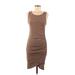 Leith Casual Dress - Midi Scoop Neck Sleeveless: Brown Print Dresses - Women's Size Medium