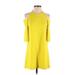 Foxiedox Casual Dress - A-Line Crew Neck 3/4 sleeves: Yellow Print Dresses - Women's Size Small