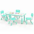Costway Kids Table and Chairs Set for 4 with Graffiti Desktop-Green
