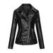 Hfyihgf Women s Moto Biker Jacket Long Sleeve Lapel Zip Up Short Faux Leather Coat Jacket with Pockets Black 3XL