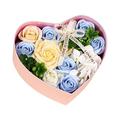 Clearance! Nomeni Fake Flowers Heart Shaped Soap Flowers Gift Box Artificial Soap Rose Bunch Present Box Girlfriend Wife Birthday Valentine s Day Wedding Anniversary (21X18X8.5Cm) Home Decor Blue