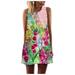 Herrnalise Women Summer Casual T Shirt Dresses Women Girls Fashion 3d Flower Print Dress A-line Sleeveless Mini Dress