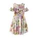 JPLZi Girl s Casual Dress Summer Scoop Neck Short Sleeve Flowy Floral Print Plain Sundress