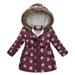 Lovskoo 2024 Toddler Baby Parka Jacket Hoodies Coat for Kids Faux Fur Floral Print Winter Thick Warm Windproof Coat Outwear Jackets Red for 6-7 Years