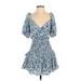 Lush Casual Dress - A-Line V-Neck Short sleeves: Blue Dresses - Women's Size Small