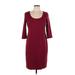 Talbots Casual Dress - Sheath Scoop Neck 3/4 sleeves: Burgundy Print Dresses - Women's Size 12 Petite