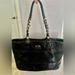 Coach Bags | Coach Purse Leather Black Classic Tote Shoulder Bag Chain Silver | Color: Black/Purple | Size: Os