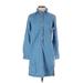 Uniqlo Casual Dress - Shirtdress Collared 3/4 sleeves: Blue Print Dresses - Women's Size X-Small