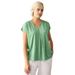 Plus Size Women's V-Neck Cap Sleeve Tee With Inverted Pleat by ellos in Kelly (Size 14/16)