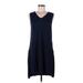 H By Halston Casual Dress - Shift V Neck Sleeveless: Blue Print Dresses - Women's Size Medium