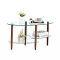 Wrought Studio™ Transparent Oval Glass Coffee Table, Modern Table In Living Room Oak Wood Leg Tea Table 3-Layer Glass Table Glass | Wayfair