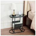 Ebern Designs Nannetta Glass Oval Small Side Tables Living Room Small Space w/ Magazines Organizer Storage Glass/Metal in Black | Wayfair