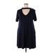 Zenana Premium Casual Dress - Shift Crew Neck Short sleeves: Blue Print Dresses - Women's Size Large