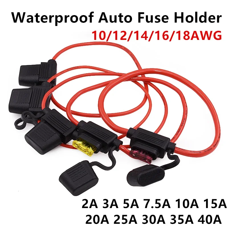 Mini porte-fusible automatique étanche 32V, petit et moyen, 18/16/14/12/10awg et fusible à lame de voiture 2A 3A 5A 7.5A 10A 15A 20A 25A 30A 35A 40A