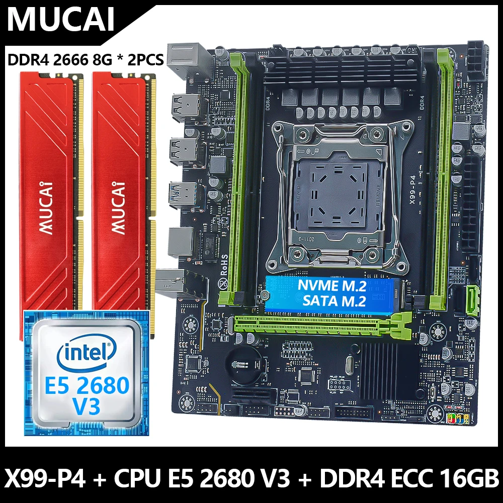 MUCAI X99 P4 Motherboard DDR4 16 GB (2 * 8 GB) 2666 MHz RAM-Speicher und Intel Xeon E5 2680 V3 CPU-Prozessor, mehrere Optionen verfügbar Image