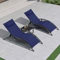 PURPLE LEAF 3 PCS Patio Oversized Chaise Lounge Chair Set with Side Table Pool Adjustable Recliner Chairs for Outside Beach Sunbathing Tanning Poolside Loungers Navy blue