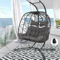 NICESOUL Double Hanging Egg Chair with Stand Indoor Oversized Egg Chair for 2 Person Swing Outdoor Large Hanging Egg Basket Chair 510lbs with Thick Cushion with Cover for Bedroom Gray