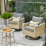 HOOOWOOO Wicker Rattan Swivel Rocking Chair Set 3 Pcs Patio Outdoor Bistro Set with 2 Cushioned Chair and Side Table for Garden(Grey)