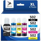 502 Ink Bottle Replacement for Epson 502 T502 Ecotank Refill Ink for Epson ET-15000 ET-2760 ET-3710 ET-2750 ET-3700 ET-4760 ET-3750 Printer (Black Cyan Magenta Yellow 4 Pack)