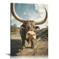 EastSmooth Cow Pictures Wall Decor Rustic Black and White Funny Highland Cow Wall Art Canvas Poster Farmhouse Longhorn Canvas Wall Art Decor Poster for Bedroom Bathroom Living Room Wall Art Decor