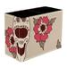 Skull with Florals Novelty Pattern PVC Leather Brush Holder and Pen Organizer - Dual Compartment Pen Holder - Stylish Pen Holder and Brush Organizer