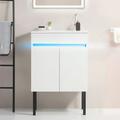 KTENME 24 Bathroom Vanity With Sink Wall Mounted/Freestanding Vanity Ceramic Sink Set With Sensing Light Metal Legs For Bathroom